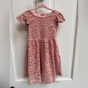 Emma & Elsa Girls Size 4 Pink Short Flutter Sleeve Lace Formal Dress